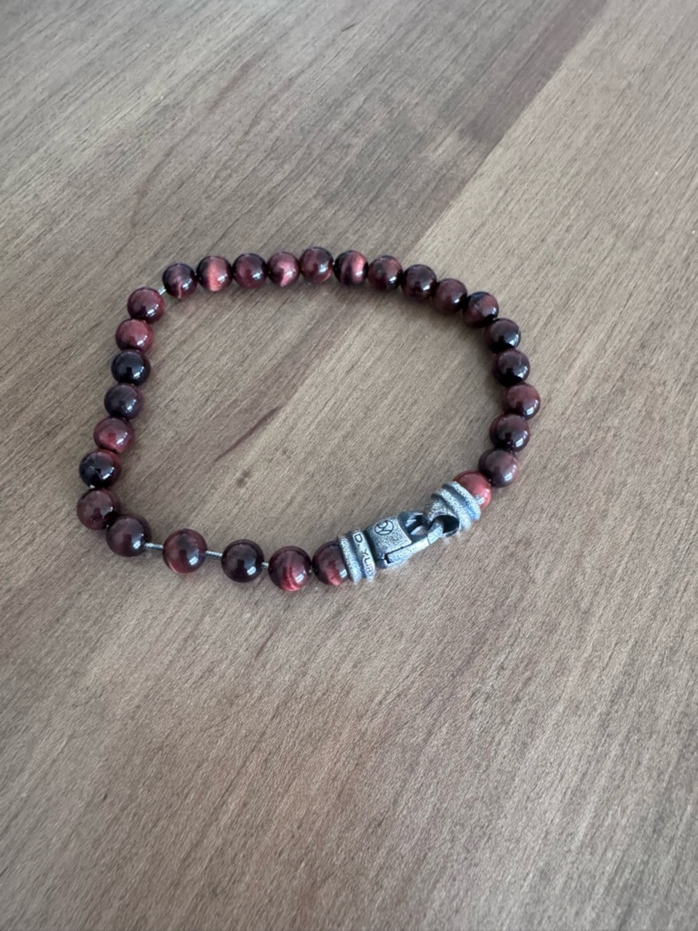 David Yurman Red Tiger's Eye Beaded Bracelet with Silver Charm